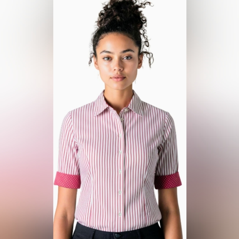 CJ Banks Pink and White Striped Button Down Shirt